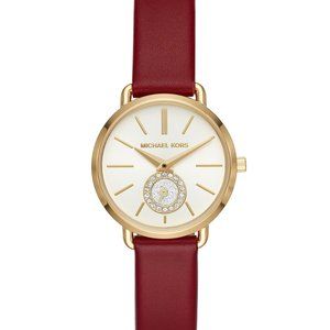 Michael Kors Portia Red Leather Strap Watch